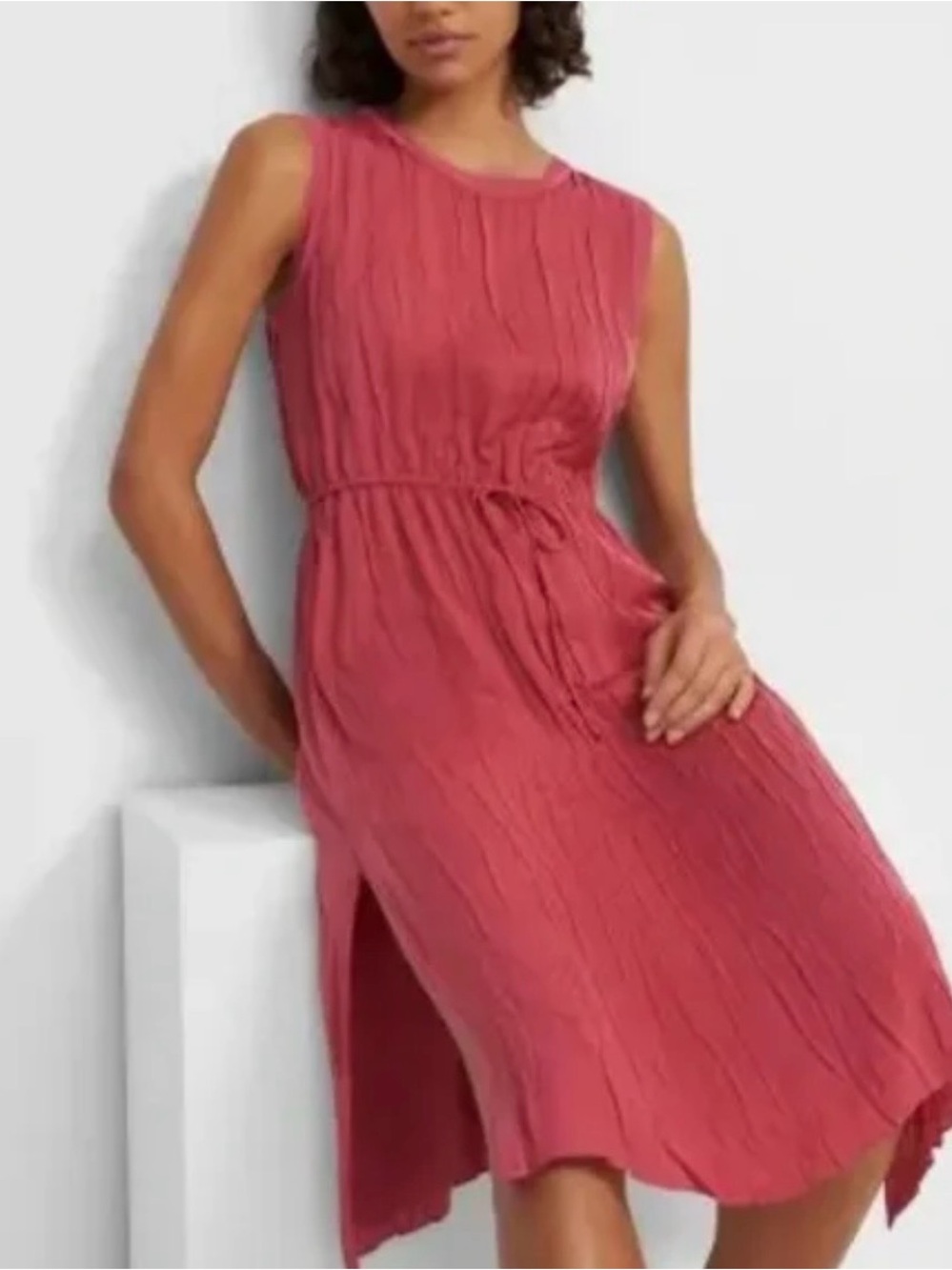 Theory Sleeveless Ruched Midi Dress in Rose